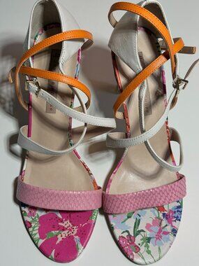 Jorge Bischoff Floral Leather Strappy Ankle Strap Buckle Sandals Size 38/7.5